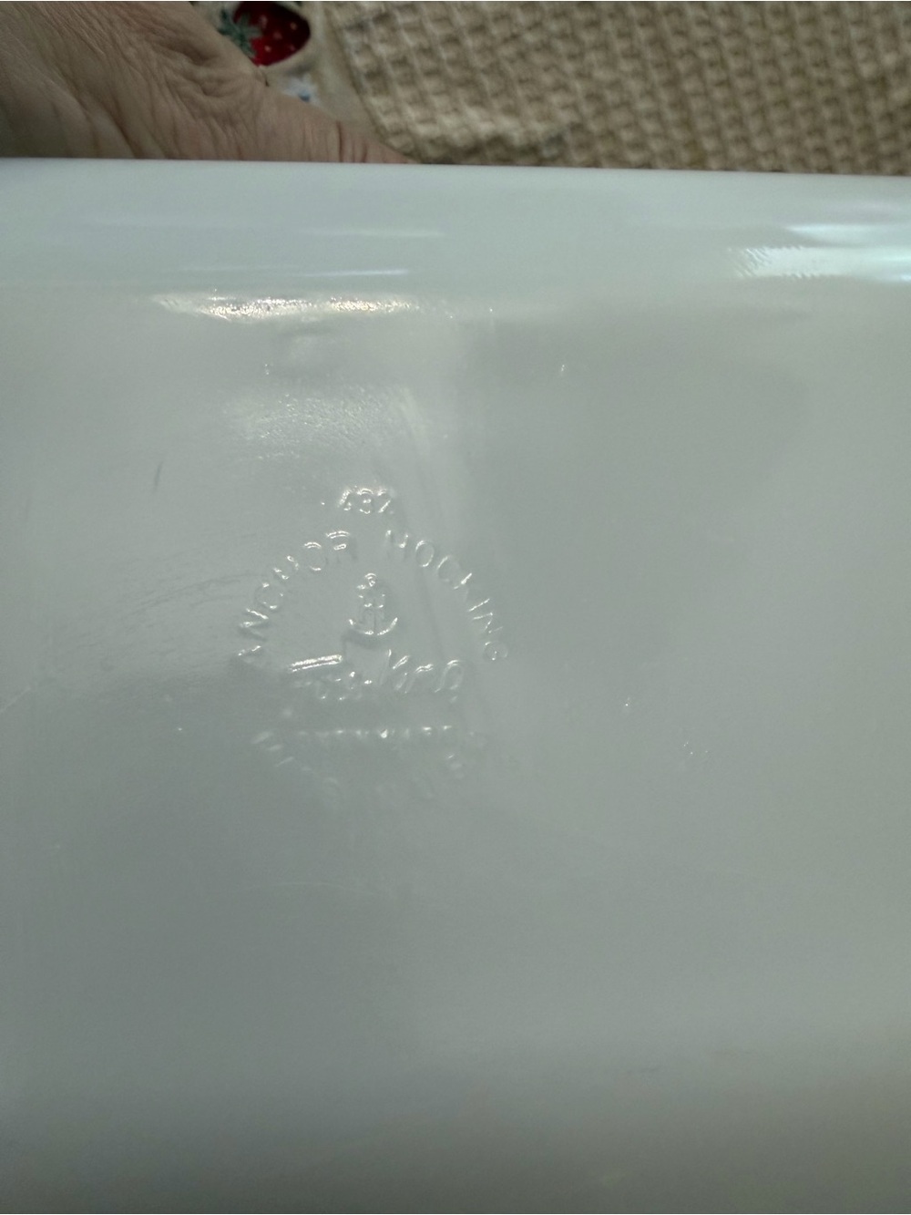 Anchor Hocking Milk Glass Casserole with Olive Green Floral Motif - Picture 4 of 7